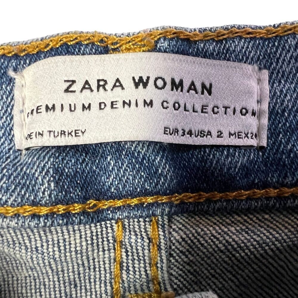 Zara Premium Denim Women's Size 2 Raw Hem Stitch Detail Jeans Mid Rise - Picture 4 of 16